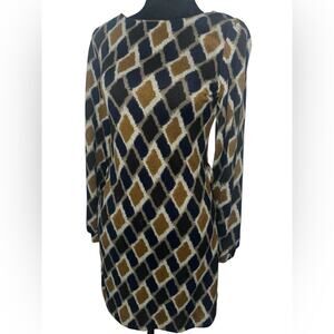 Ciel USA Geometric Pullover Diamond Long Sleeve Short Dress Sz Small S